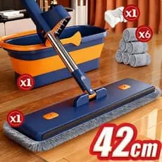 KIT 9 Esfregão Lazy Mop Mop Mãos Livres Mop Kit De Limpeza Seco/Molhado (Com Balde Raspador)