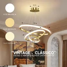 Lustre 3 Cores em 1 luz Três Anéis Para Sala Cozinha Quarto Lustre Pendente Led Nordic Moderno