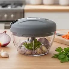 Processador Manual de Alimentos Triturador 3 lâminas 500ml Para Alho Cebola Legumes cor Cinza