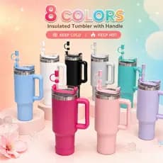 Copo Térmico Inox 1200ml Com Alça Canudo com Tampa e Borracha Transparente Fosco Presente 8 Cores