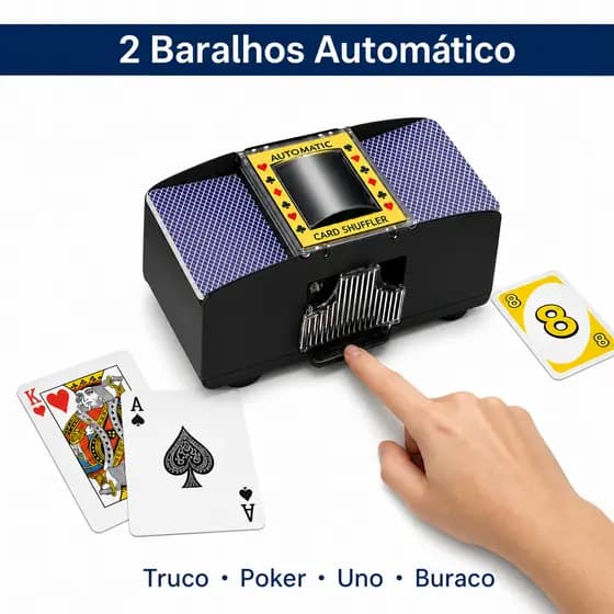Embaralhador Automático de Cartas Misturador Baralho a Pilha Poker Truco Uno Buraco Elétrico