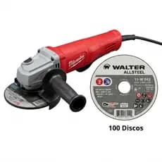 KIT ALTA PERFORMANCE: ESMERILHADEIRA ANGULAR MILWAUKEE 4.1/2" 1250W + DISCO DE CORTE WALTER ALLSTEEL