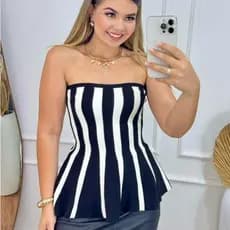 Blusa Feminina Tricot Tomara Que Caia Preta Listrada Modal Rodada Estilosa Roupa Feminina Tamanho U