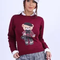 Blusa Feminina Estilosa Tricot Ursinho Quentinha Blusa de Frio Feminina Roupa Feminina Elegante
