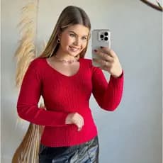 Blusa Feminina Estilosa Blusa de Tricot Modal Decote Trançada Blusa de Frio Feminina