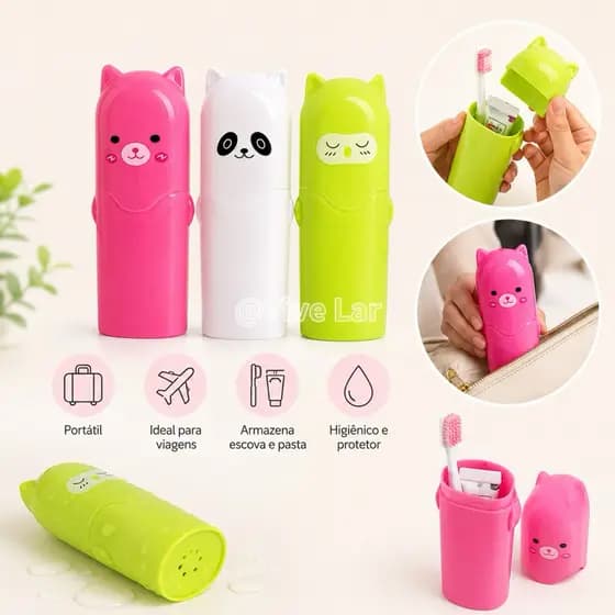 Porta Escova e Pasta de Dente Infantil Estampado – Bichinhos Fofos Multiuso