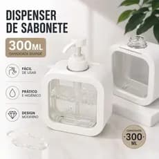 Dispenser Sabonete Líquido 300ml Porta Shampoo Detergente Banheiro Cozinha Kit com 1 Ou 2 Unidades
