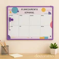 Quadro Branco Planner Semanal Magnético 30x40 Lousa De 2 Lados c/ Caneta Ímãs Colorido Corrente