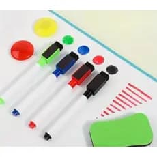 Kit 4 Canetas Marcadores Magnéticas para Quadro Branco + 2 Ímãs + Apagador  - Cores Diferentes