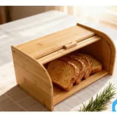 Porta Pão Bambu Cozinha Com Tampa Retrátil Armazenamento De Pães Bolachas