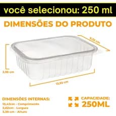 144 Pote Embalagem Marmita Descartavel Rentagular Plastico 500ml 400ml 250ml 750-ml Comida Fitness