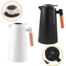 Garrafa Térmica de água Café 1 Litro Com Termômetro Led Para Chás Café Design Moderno Cabo Madeira