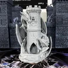 Torre de Dados com 2 Dragões para RPG Cenário Maquete Diorama D&D