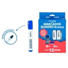 CAIXA 6/12 MARCADOR PARA QUADRO BRANCO FUTURO – Ponta Redonda, Secagem Rápida, Clip, Material Escolar e Escritório