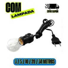 Soquete com Rabicho Extensor Bivolt + Lâmpada - 3m, 5m, 10m, 20m e 30m | Encaixe E27