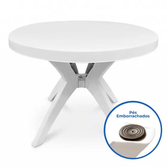 Mesa Redonda Plástica Rubi Desmontável Resistente 92cm Jantar Cozinha Festas Casa