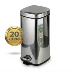 Lixeira Inox 20 Litros Quadrada Grande c/ Pedal e Cesto Removível Lixo Soft Close