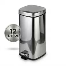 Lixeira Inox 12 Litros Quadrada Grande c/ Pedal e Cesto Removível Lixo Soft Close