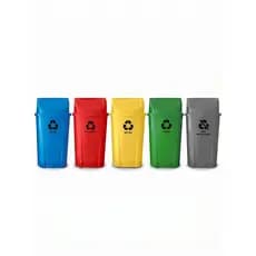 Kit 5 Lixeiras Coleta Seletiva 60 Litros Basculante Tampa Vai e Vem Plástico Resistente ANVISA Reciclagem Escritório