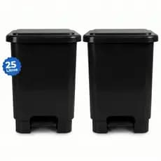 Kit 2 Lixeiras 25L c/ Pedal Resistente Reforçada Plástico Multiuso Lixo Casa Cozinha Banheiro Proteção UV