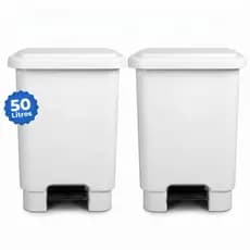 Kit 2 Lixeiras 50L c/ Pedal Resistente Reforçada Plástico Lixo Multiuso Casa Cozinha Banheiro Proteção UV