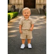 Conjunto Infantil Mauricinho Bermuda + Camisa Botão Linho Social