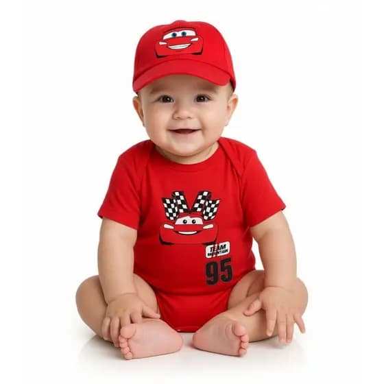 Body Bebe Fantasia Relâmpago Mcqueen Carros Disney Mesversário Personagens Menino Luxo Divertido
