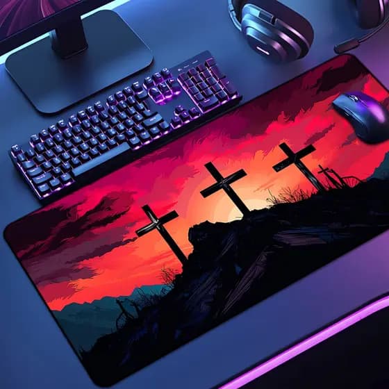 Mouse Pad Grande Gamer Jesus 65x30 70x35 80x35 90x40 90x50 120x60 Antiderrapante Borda Costurada