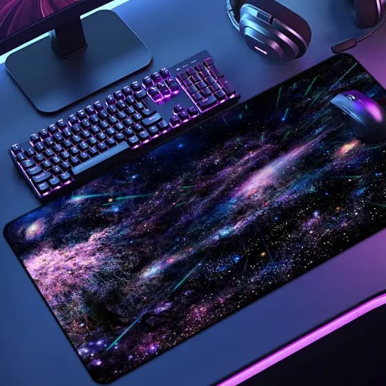 Mouse Pad Grande Gamer Universo 65x30 70x35 80x35 90x40 90x50 120x60 Antiderrapante Borda Costurada