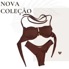 Biquíni Feminino meia Com Bojo Calcinha Asa Delta Fio Duplo Com Amarração Lateral Tecido caribe