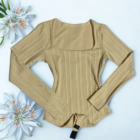 Body Bori Feminino Manga Longa decote quadrado tendencia inverno tecido ribana prime conforto e elegante