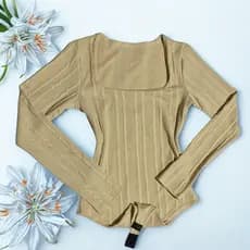 Body Bori Feminino Manga Longa decote quadrado tendencia inverno tecido ribana prime conforto e elegante