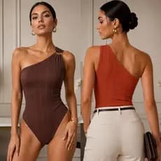Body Feminino Mula Manca Liso ribana prime Bory Moda Blogueira Com Forro só um ombro elegante