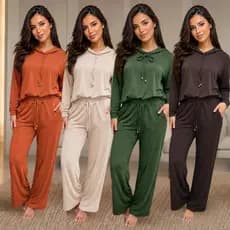 CONJUNTO FEMININO MOLETINHO PREMIUM – BLUSA COM CAPUZ + CALÇA WIDE LEG CONFORTO