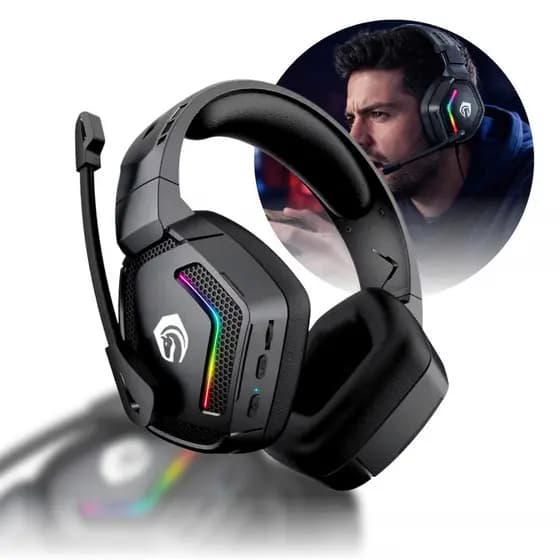 Fone Headset gamer sem fio Bluetooth Com Microfone Original H'maston SNS12 Luz RGB