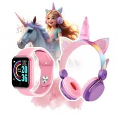 Kit Head-Mounted Bluetooth Sem Fio + D20 Rosa Fone Infantil - Fofinho, Colorido e Seguro! um presente engraçado！