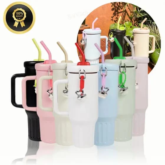 Novidade!  Copo Térmico 1200 ml Com Canudo Material Inoxidável Tampa 2 Funções Alça Aberto ou Fechado
