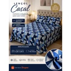 Jogo de Cama 3 peças Percal Toque de Algodão Luxo Lençol 2,20x2,50 + 2 Fronhas 50x70 Estampado