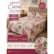 Jogo de Cama Casal 3 Peças Percal Toque de Algodão Lençol 2,20x2,55 + 2 Fronhas 50x70 Luxo