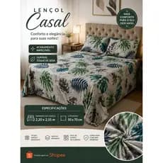 Jogo de Cama Casal kit 3 Peças Percal / Cama box, Queen Toque de Algodão Lençol 2,20x2,55 + 2 Fronhas 50x70 Luxo