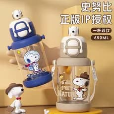 Copo de água portátil de plástico resistente a altas temperaturas com desenho do Snoopy para estudantes e crianças, copo