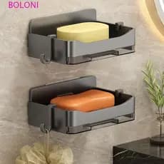 Suporte de Sabonete BOLONI, Porta-Sabonete Autoadesivo, Sem Perfuração, Bandeja de Armazenamento Impermeável Destacável