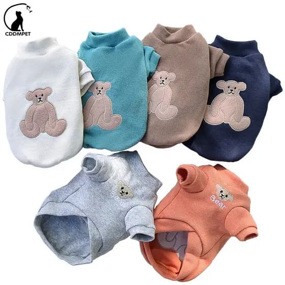 Roupa De Cachorro Bordado De Urso De Inverno Casaco Para Cães Pequenos Gatos Colete Pet Moletom