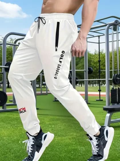 Calça esportiva masculina 2026: seda gelada, secagem rápida, elasticidade alta, ajuste slim, perna amarrada casual |