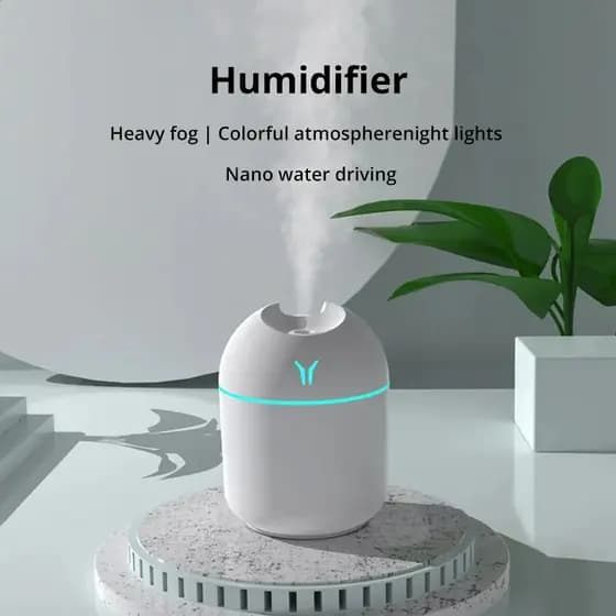Umidificador de ar ultrassônico mini branco de 250ML com luz romântica, difusor de óleos essenciais USB, purificador de