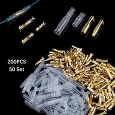 50 Conjuntos/200 PCS Terminais de Crimpagem em Forma de Bala de 3,9mm para Conectores de Motocicleta com Capa Isolante.