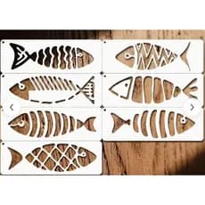 7 Stencil de Pintura de Peixes Pequenos - Modelos de Ilustração para Arte em Parede, Scrapbooking, Livretos e Artesana