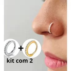 Kit 2 Piercing Nariz Cartilagem Argola Cravejado Strass 8mm/10mm