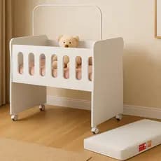 Mini Berço Bebê com Colchão Portátil Rodízios com Trava e Suporte Mosquiteiro Compacto Recém Nascido