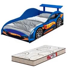 Cama Infantil Carro Juvenil Com Colchão Azul Stock Car Menino MDF Quarto Criança Corrida Seguro